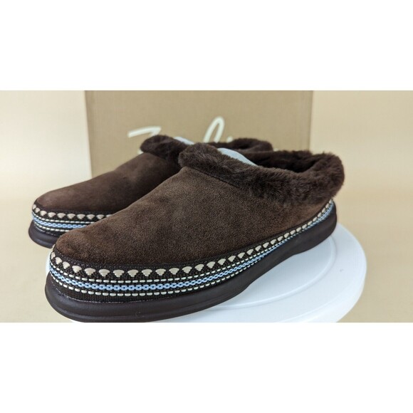 Zodiac Palermo Slippers Shoes Womens 6 M Brown Suede Faux Fur Trim Slip On NWB - Picture 7 of 14